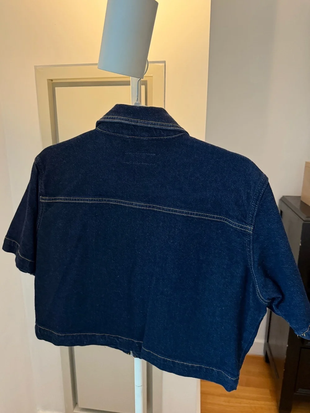 Zara Dark Blue Cropped Denim Top with Zip